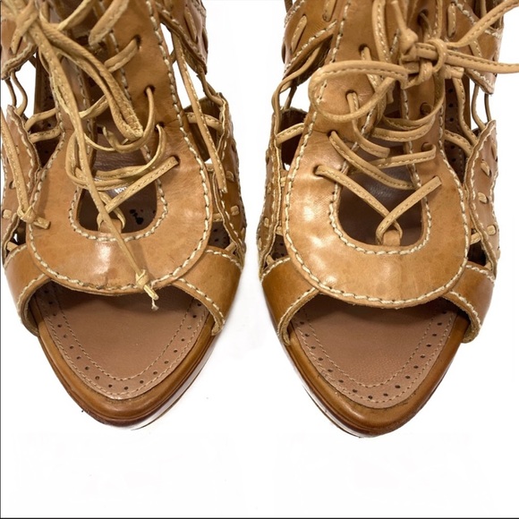 Alaia Paris Strappy Tan High Platform Heels Size 38.5 - Picture 6 of 14